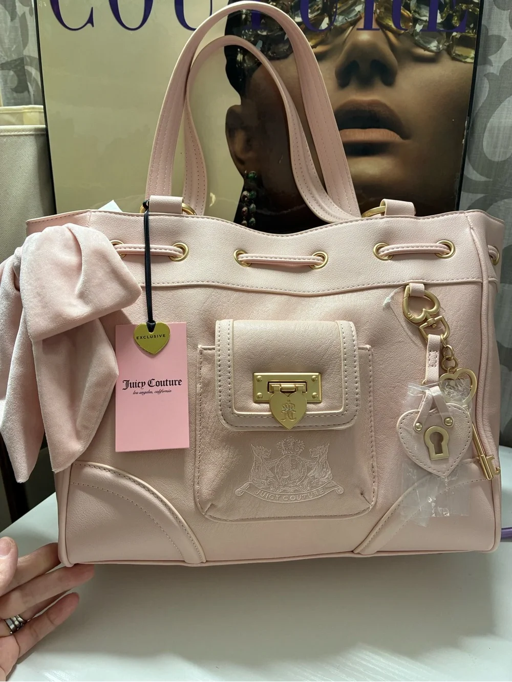 Juicy Couture Light Blush Pink Tote with Gold Hardware and Heart Charm